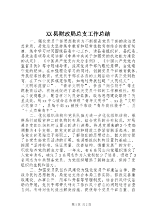 XX县财政局总支工作总结 