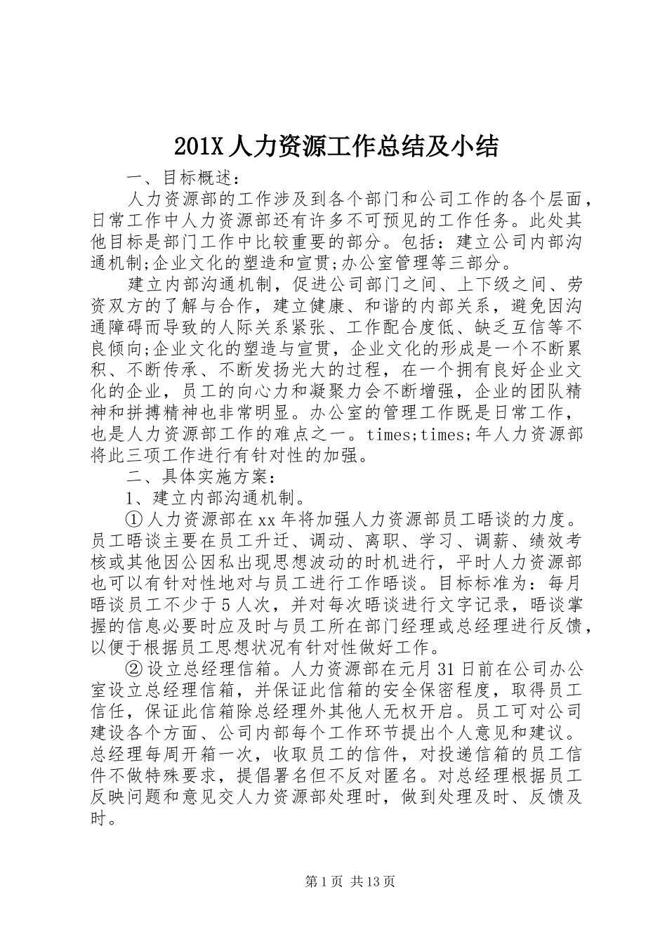 202X人力资源工作总结及小结_第1页