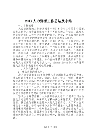 202X人力资源工作总结及小结