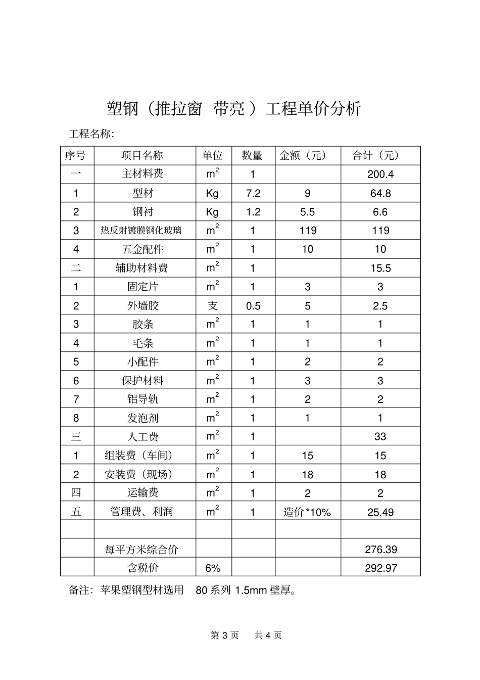 塑钢门窗工程精确报价表剖析_第3页