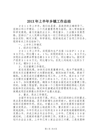 202X年上半年乡镇工作总结