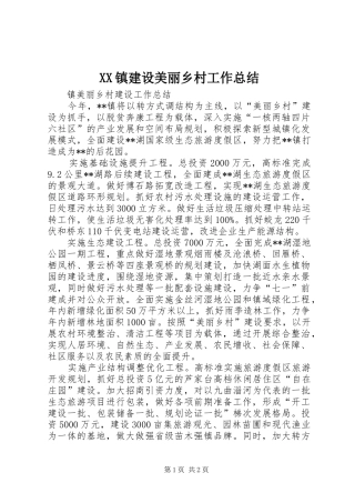 XX镇建设美丽乡村工作总结 