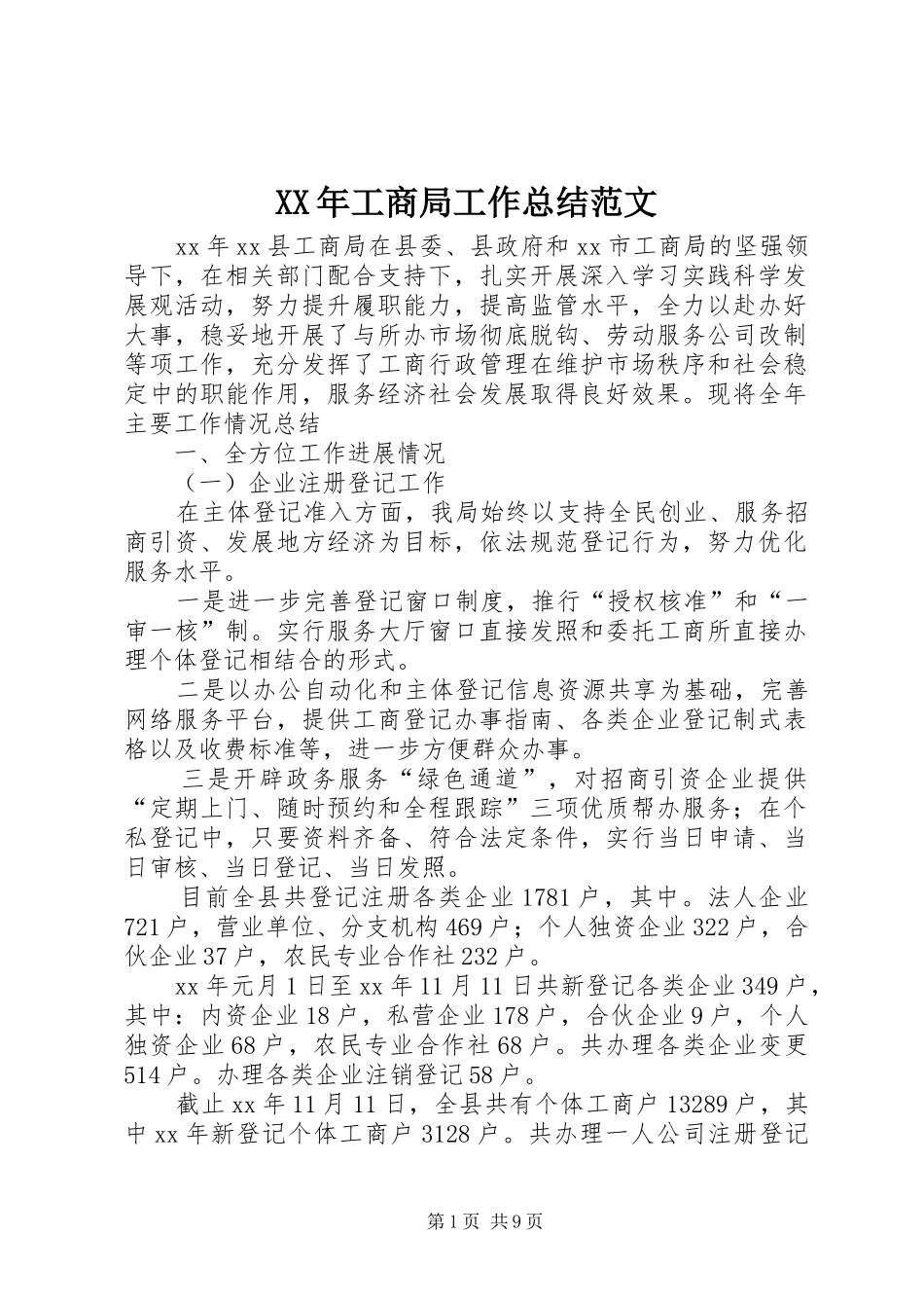 XX年工商局工作总结范文 _第1页