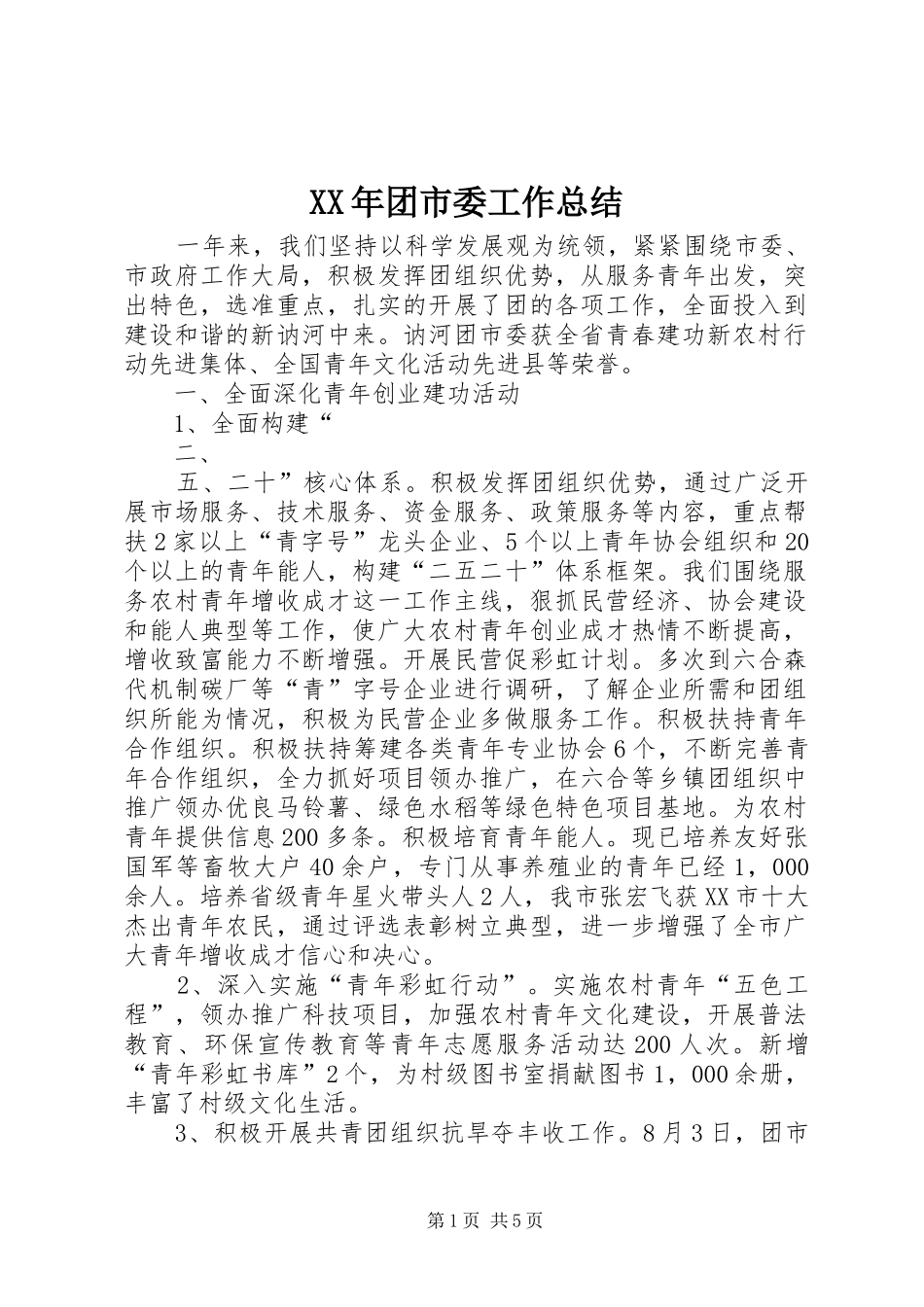 XX年团市委工作总结 _第1页
