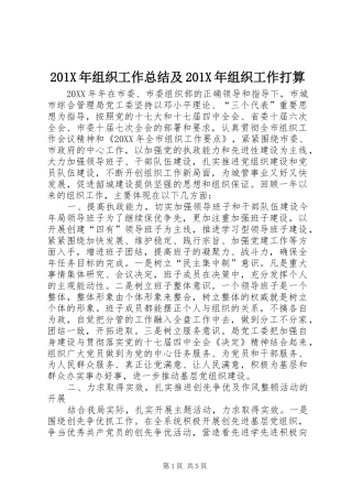 202X年组织工作总结及202X年组织工作打算