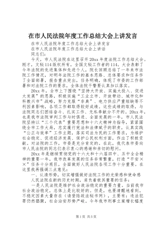 在市人民法院年度工作总结大会上讲发言 