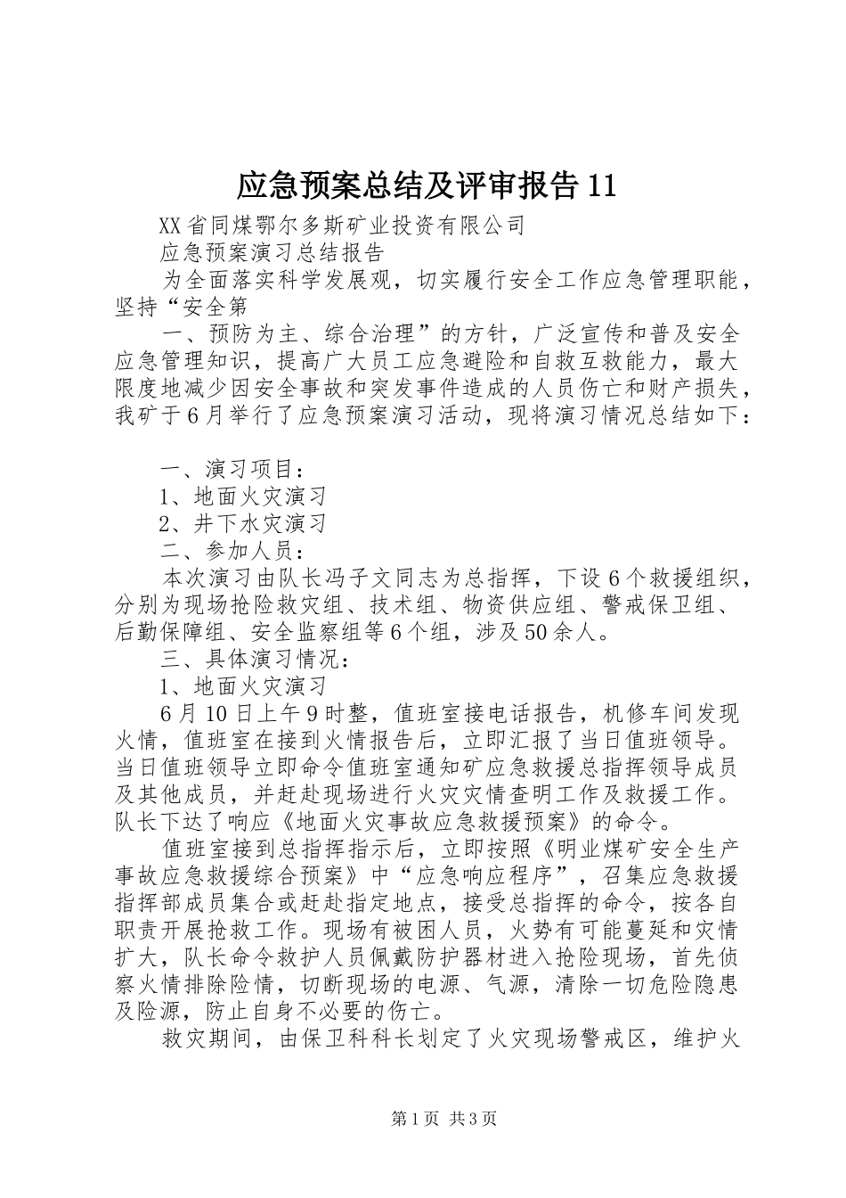 应急预案总结及评审报告11 _第1页