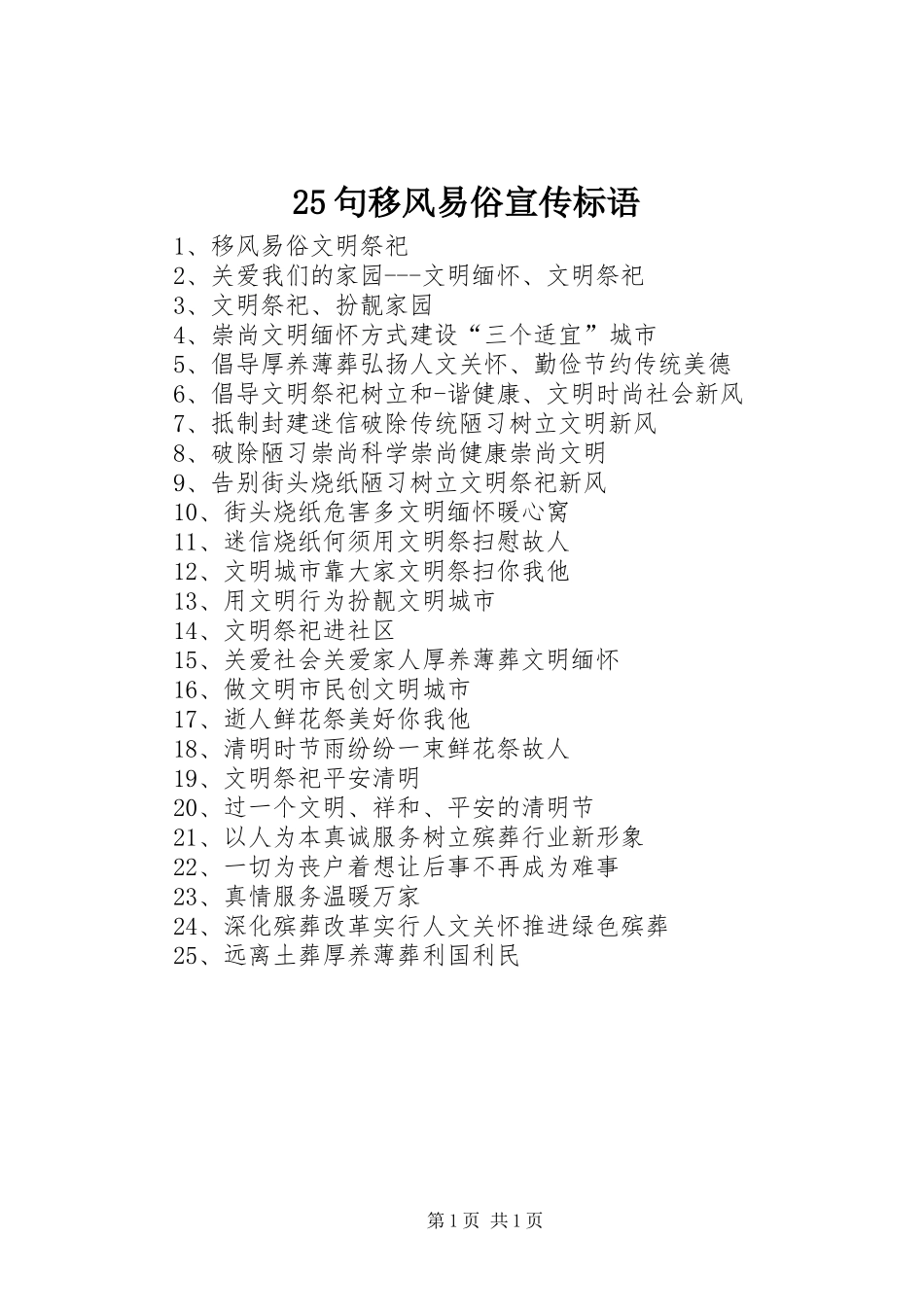 25句移风易俗宣传标语_第1页