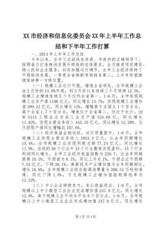 XX市经济和信息化委员会XX年上半年工作总结和下半年工作打算 