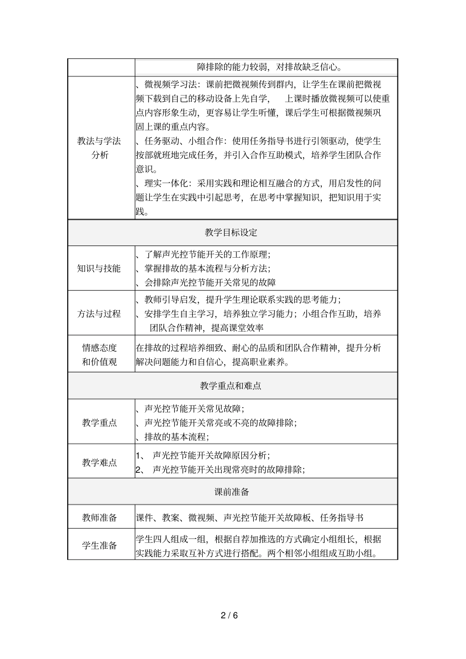 声光控节能开关排故教学设计方案_第2页