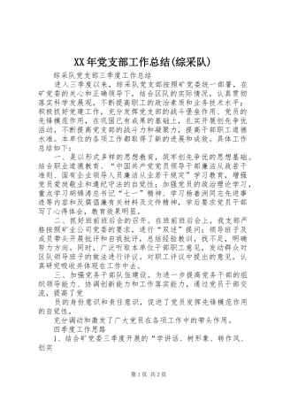XX年党支部工作总结(综采队) 