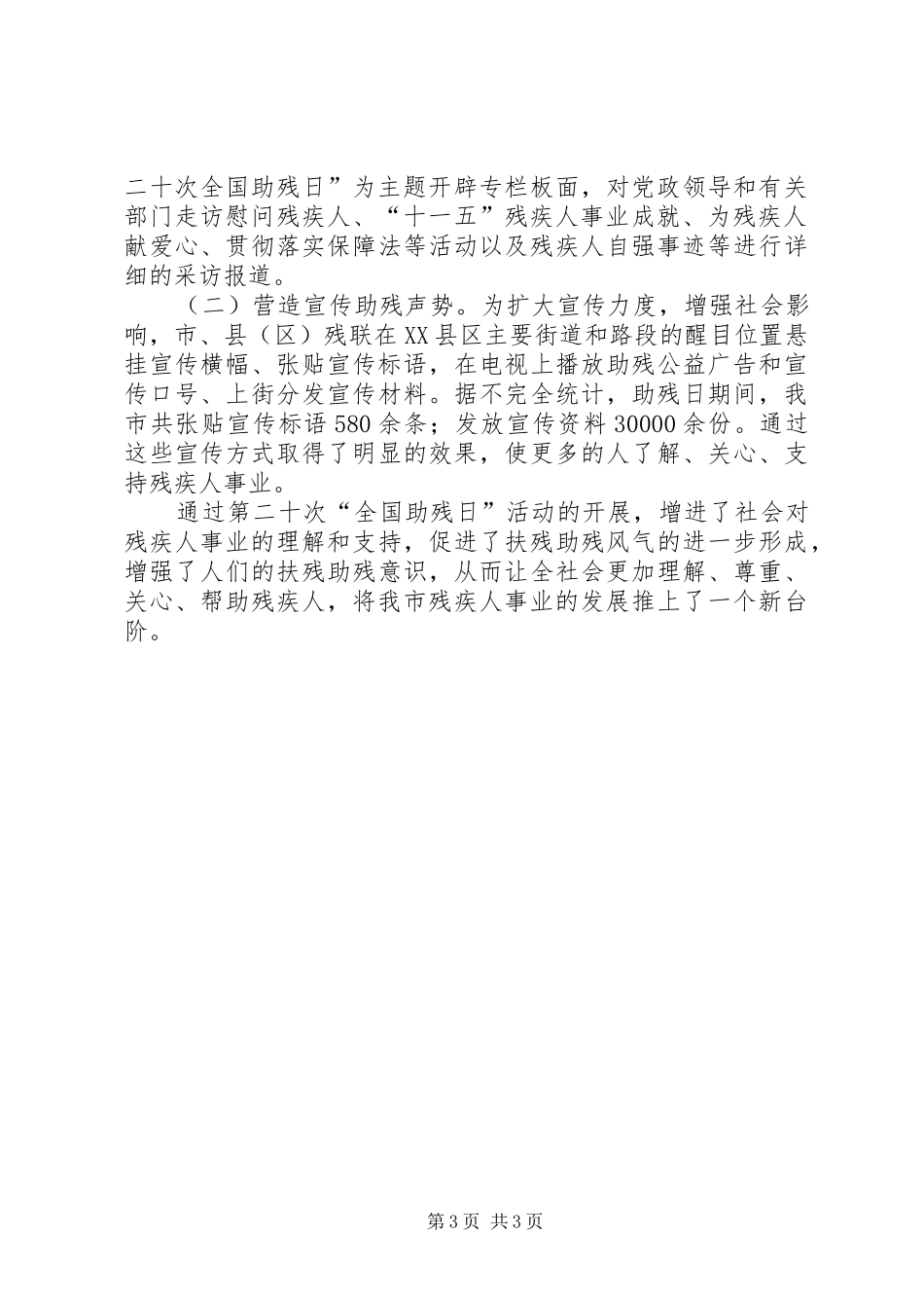 XX县区第二十次三全国助残日活动总结 _第3页
