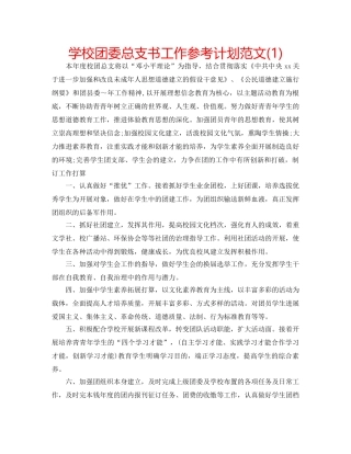 学校团委总支书工作参考计划范文(1) 