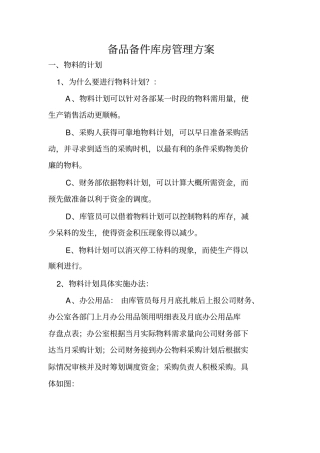备品备件库房管理方案剖析