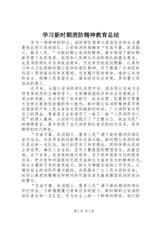 学习新时期消防精神教育总结 