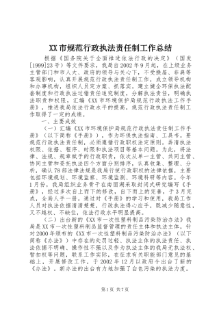 XX市规范行政执法责任制工作总结 