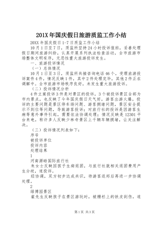 202X年国庆假日旅游质监工作小结