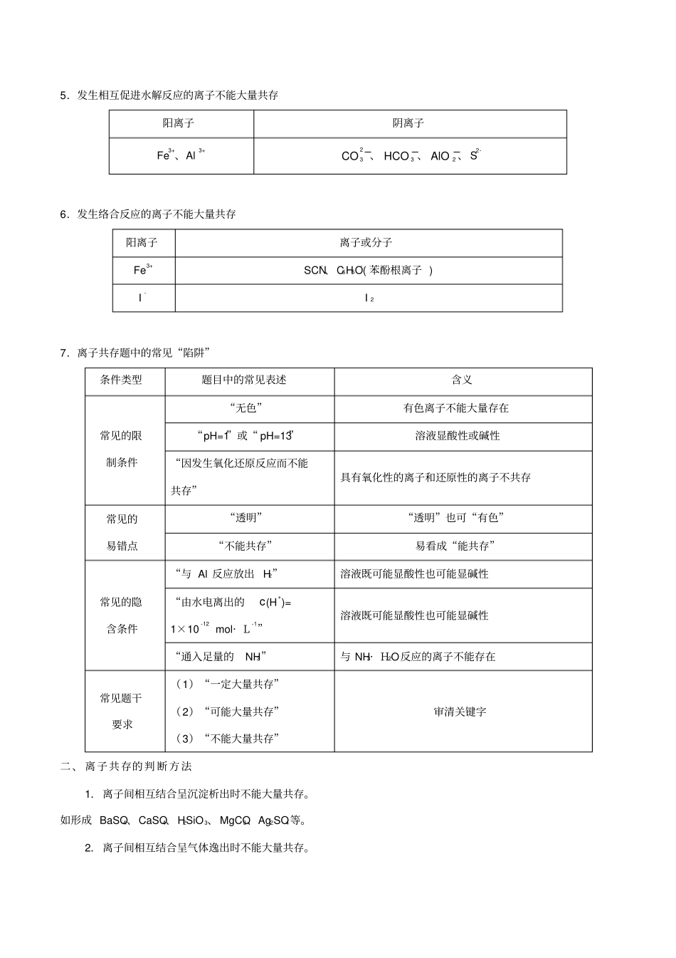 备战2019年高考化学考点一遍过专题11离子能否大量共存的判断_第2页