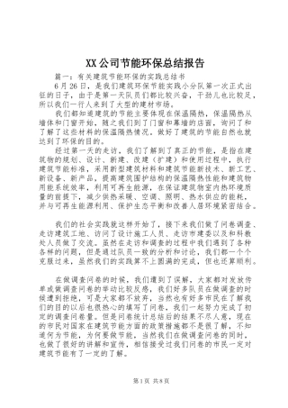 XX公司节能环保总结报告 