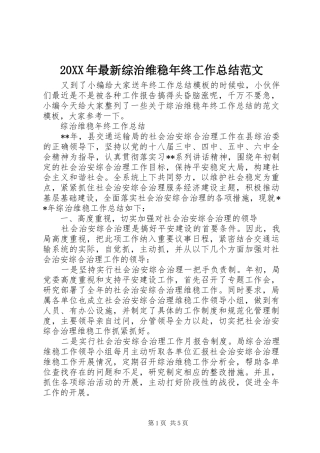 20XX年最新综治维稳年终工作总结范文