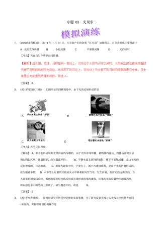 备考2019年中考物理知识点复习专练巩固提升专练专题03光现象含解析