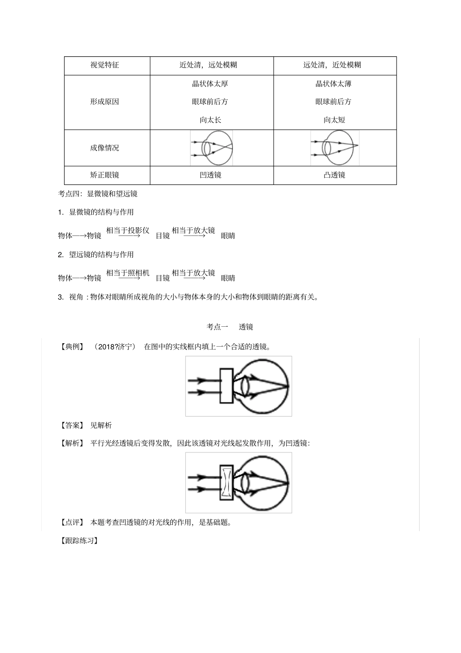 备考2019年中考物理知识点复习专练知识点精讲专题04透镜及其应用含解析_第3页