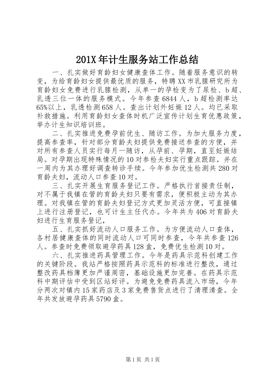 202X年计生服务站工作总结_第1页