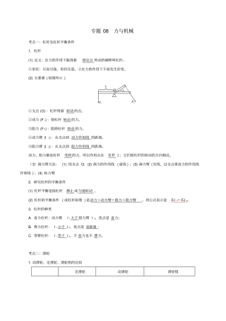 备考2019年中考物理知识点复习专练知识点精讲专题08力与机械含解析