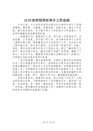 2110农村信用社审计工作总结