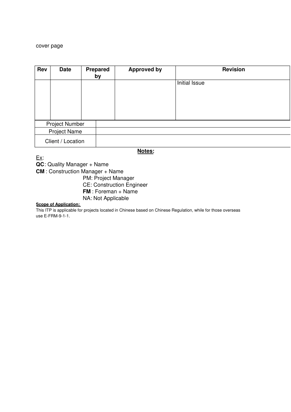 外企工程管理公司土建管理InspectionandTestPlanforCivilWork_第1页