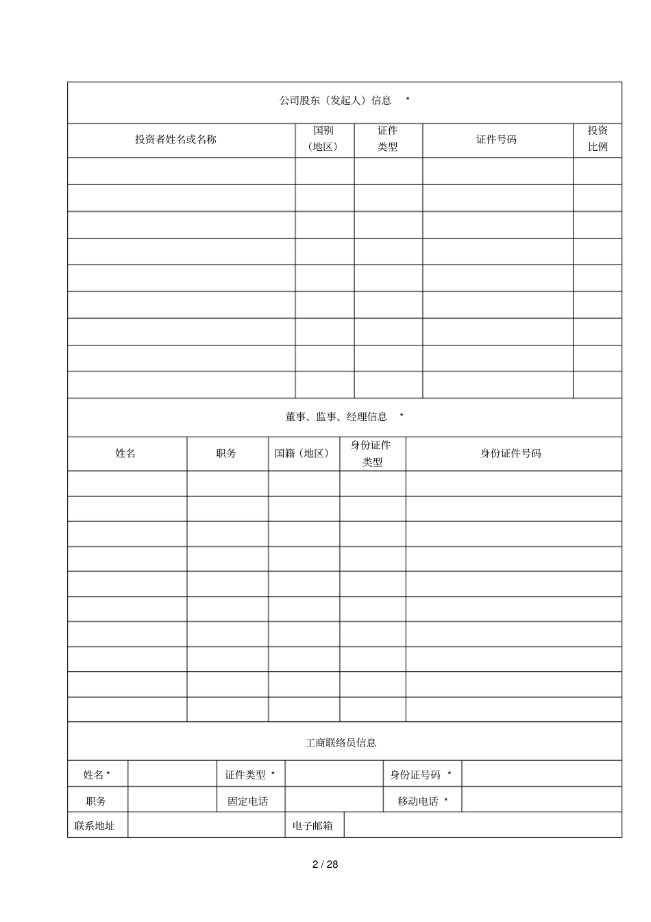 外商投资的公司注册登记设立三证合一申请书_第2页