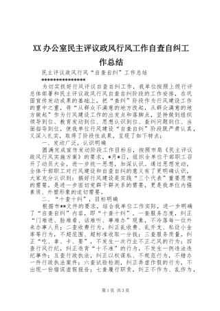 XX办公室民主评议政风行风工作自查自纠工作总结 