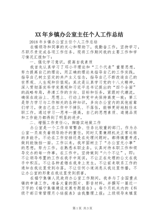 XX年乡镇办公室主任个人工作总结 