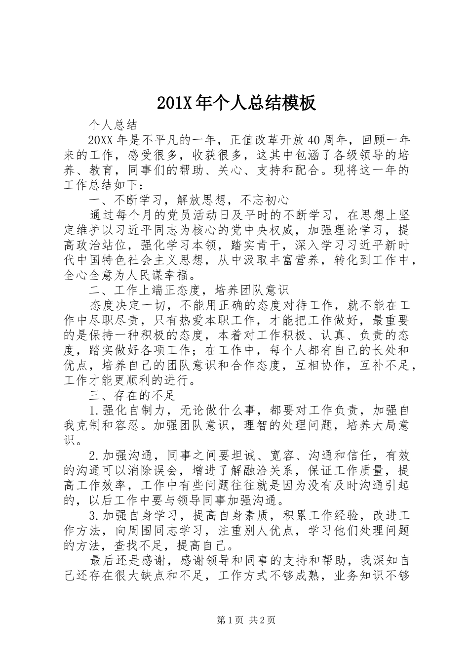 202X年个人总结模板_第1页