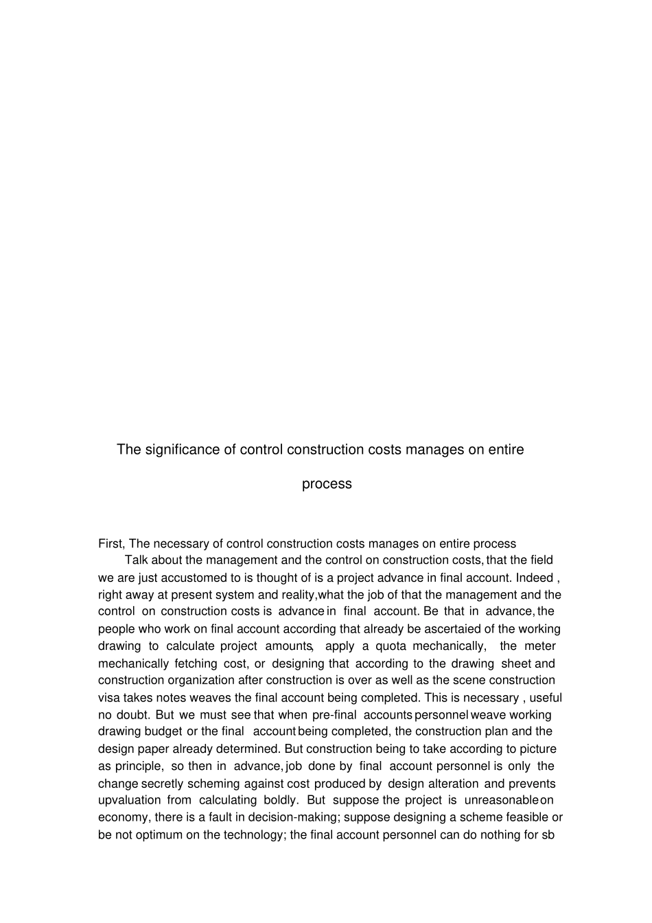 外文翻译--工程造价管理全过程控制的重要性_第1页