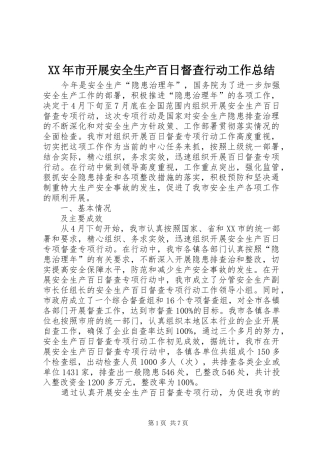 XX年市开展安全生产百日督查行动工作总结 