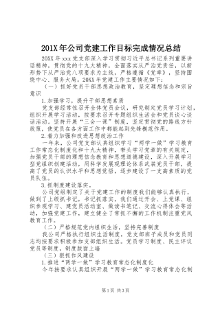 202X年公司党建工作目标完成情况总结