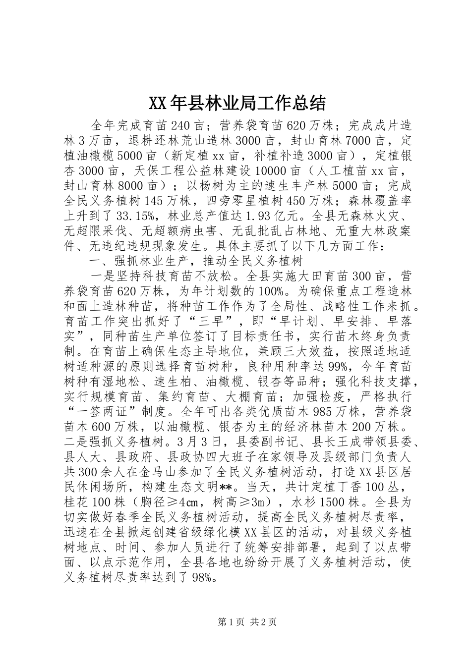 XX年县林业局工作总结 _第1页