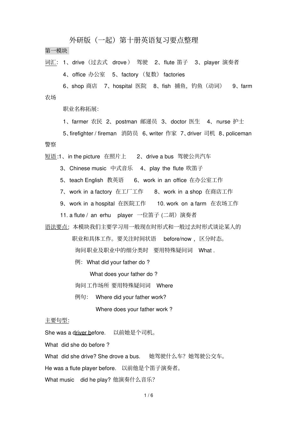 外研新版一起五年级下册MM4知识点总结_第1页