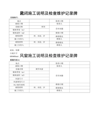 风门、风窗、密闭施工说明净化水幕及检查牌