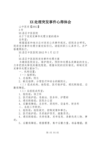 XX处理突发事件体会心得