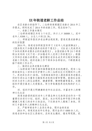 XX年街道老龄工作总结 
