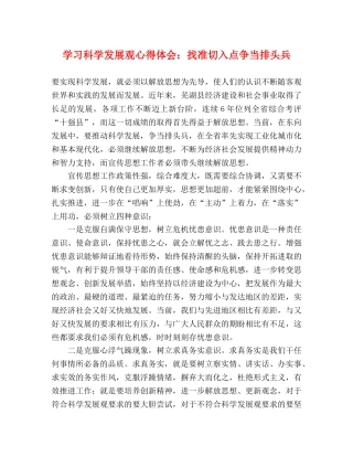 学习科学发展观心得体会：找准切入点争当排头兵 