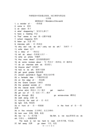 外研版初中英语重点短语、词汇典型句型总结