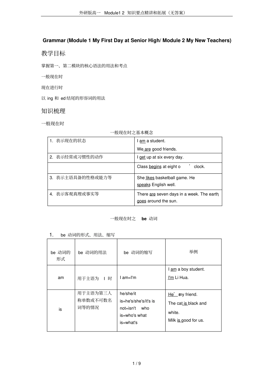 外研版高一Module12知识要点精讲和拓展无答案_第1页