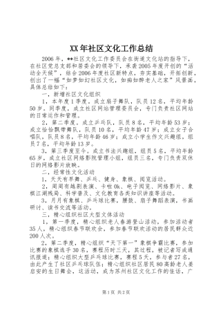 XX年社区文化工作总结 