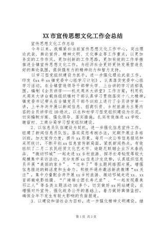 XX市宣传思想文化工作会总结 