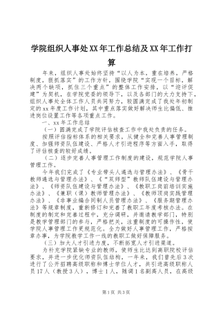 学院组织人事处XX年工作总结及XX年工作打算 