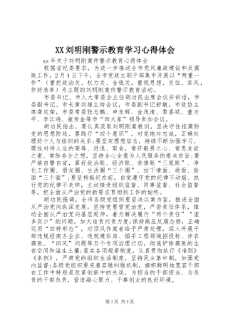 XX刘明刚警示教育学习体会心得