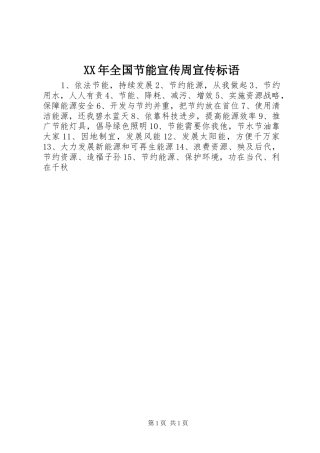 XX年全国节能宣传周宣传标语
